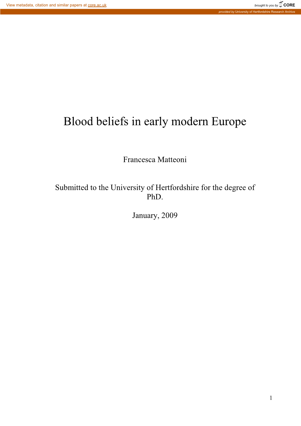 Blood Beliefs in Early Modern Europe