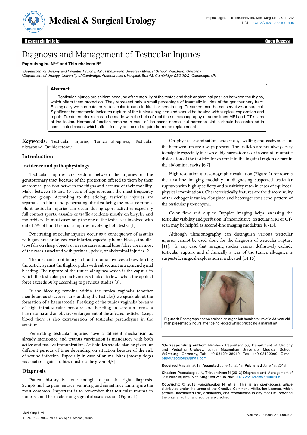 Diagnosis and Management of Testicular Injuries