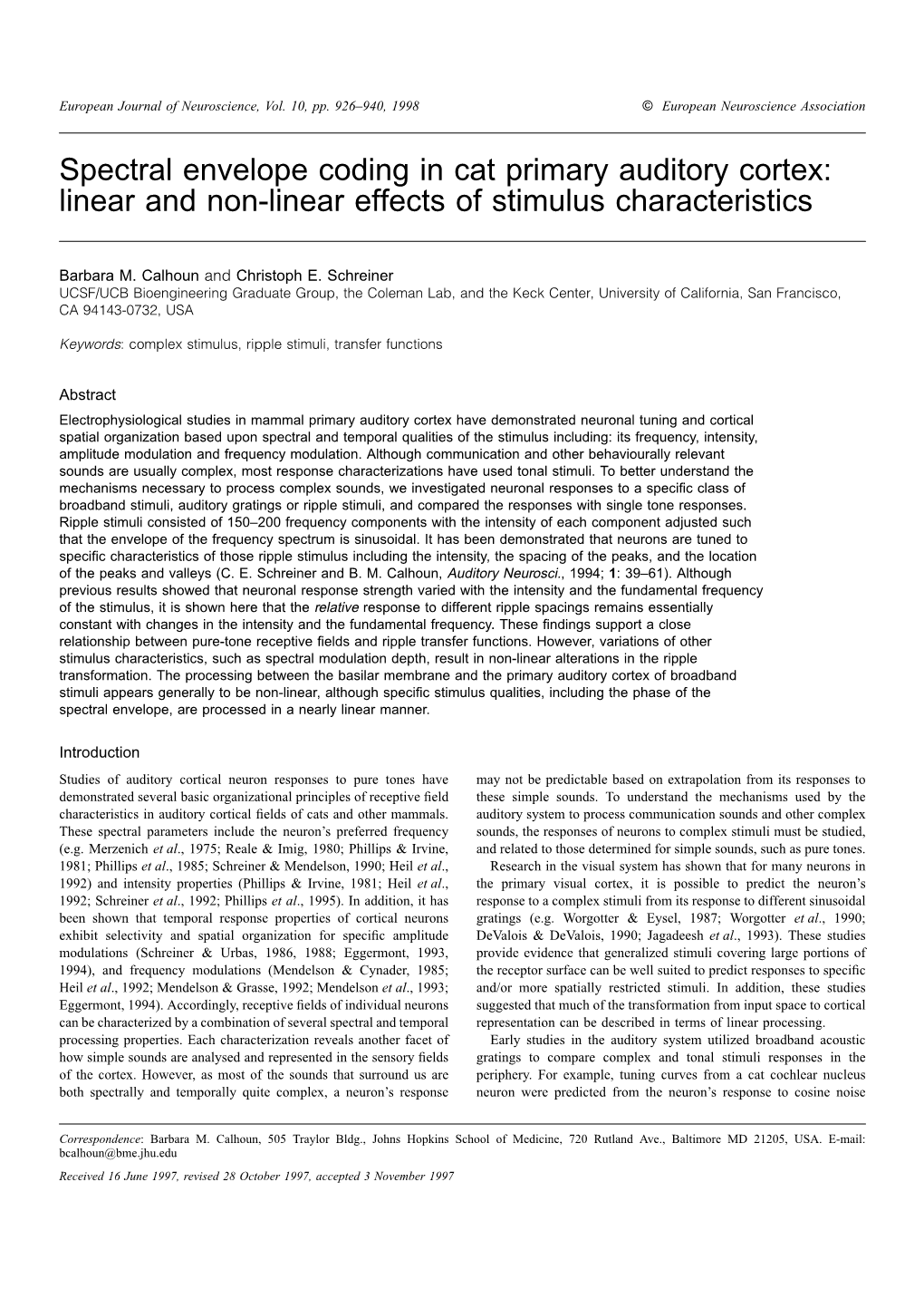 Spectral Envelope Coding in Cat Primary Auditory Cortex: Linear and Non-Linear Effects of Stimulus Characteristics