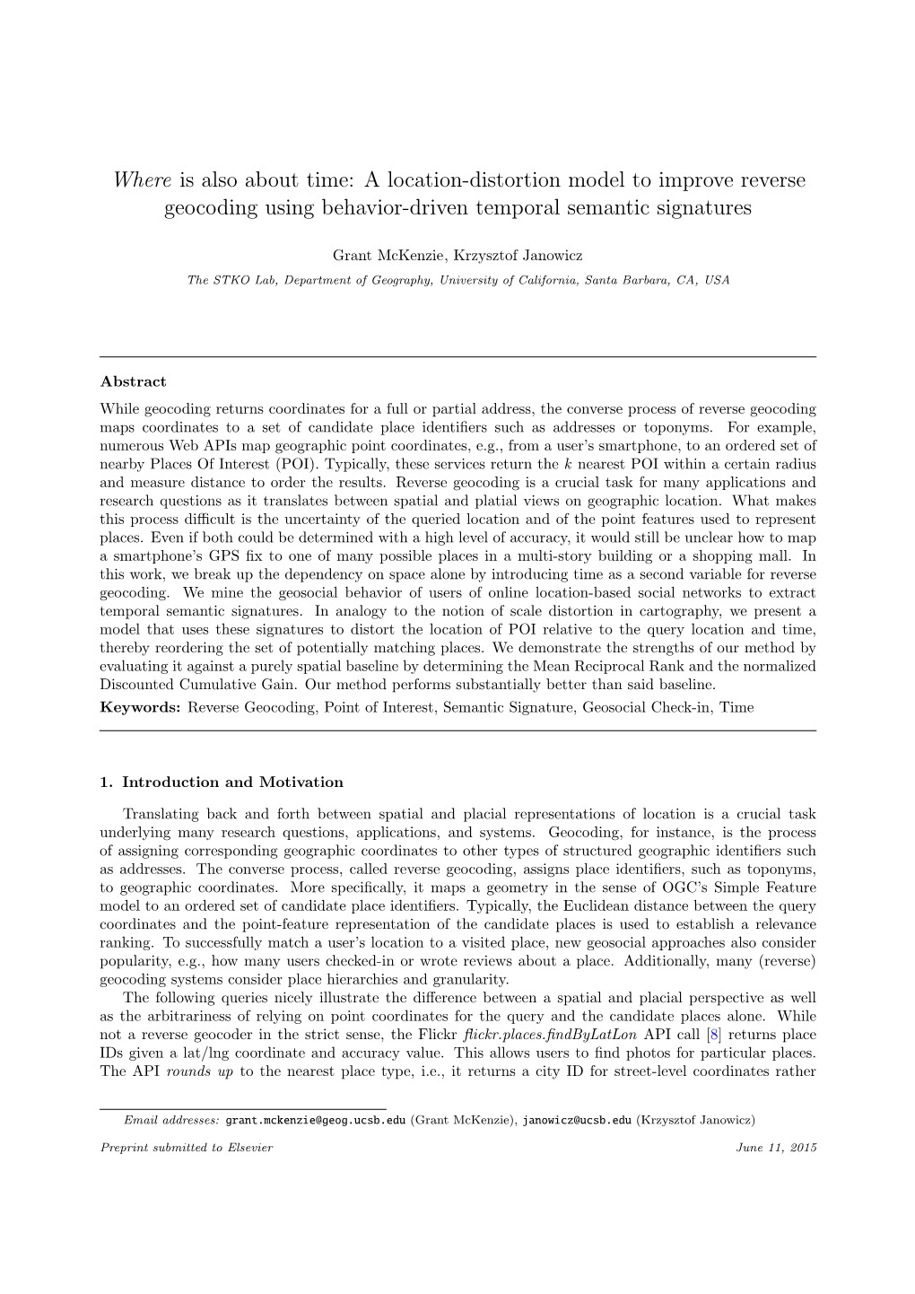 A Location-Distortion Model to Improve Reverse Geocoding Using Behavior-Driven Temporal Semantic Signatures