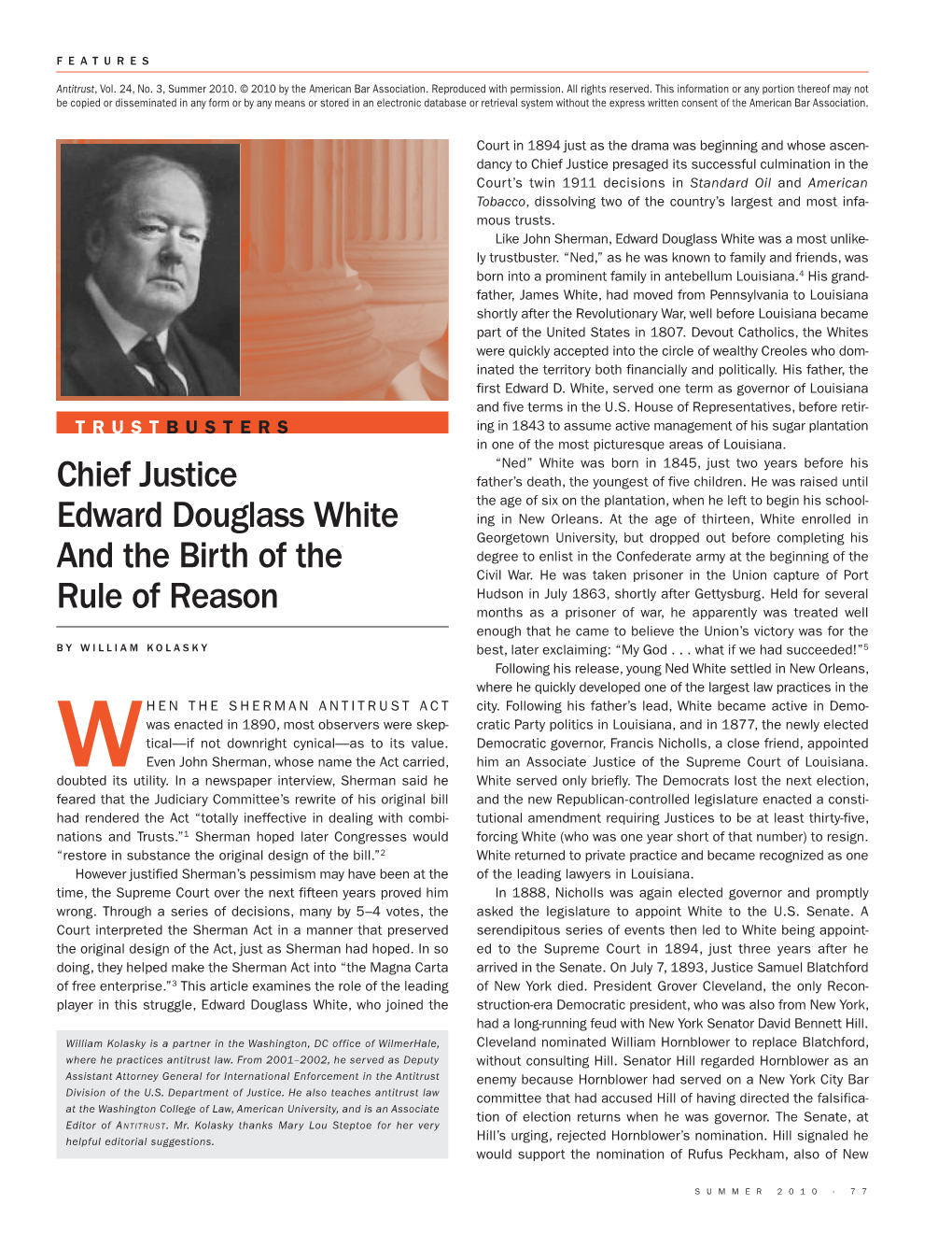 Chief Justice Edward Douglass White and the Birth of the Rule of Reason