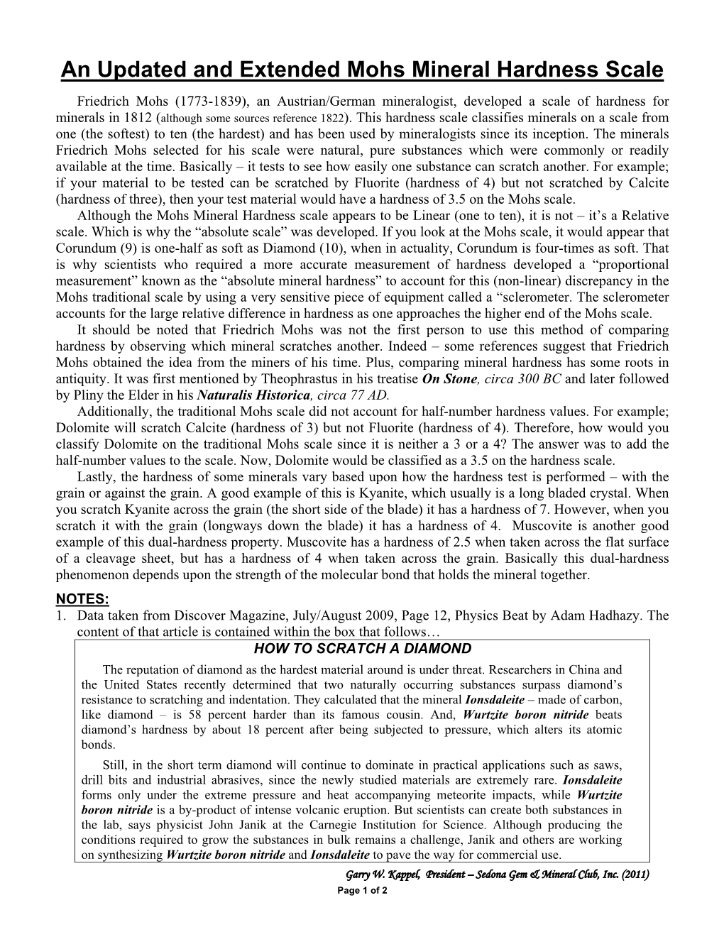 An Updated & Extended Mohs Mineral Hardness Scale