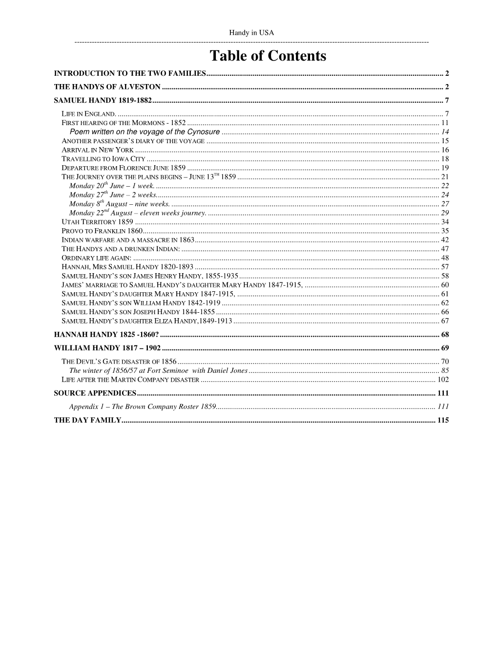 Table of Contents INTRODUCTION to the TWO FAMILIES