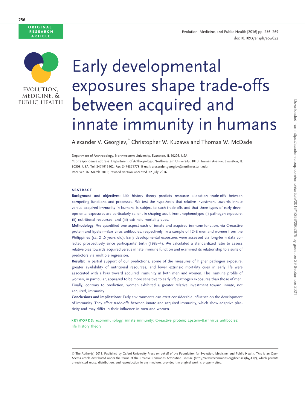 Early Developmental Exposures Shape Trade-Offs Between Acquired and Innate Immunity in Humans