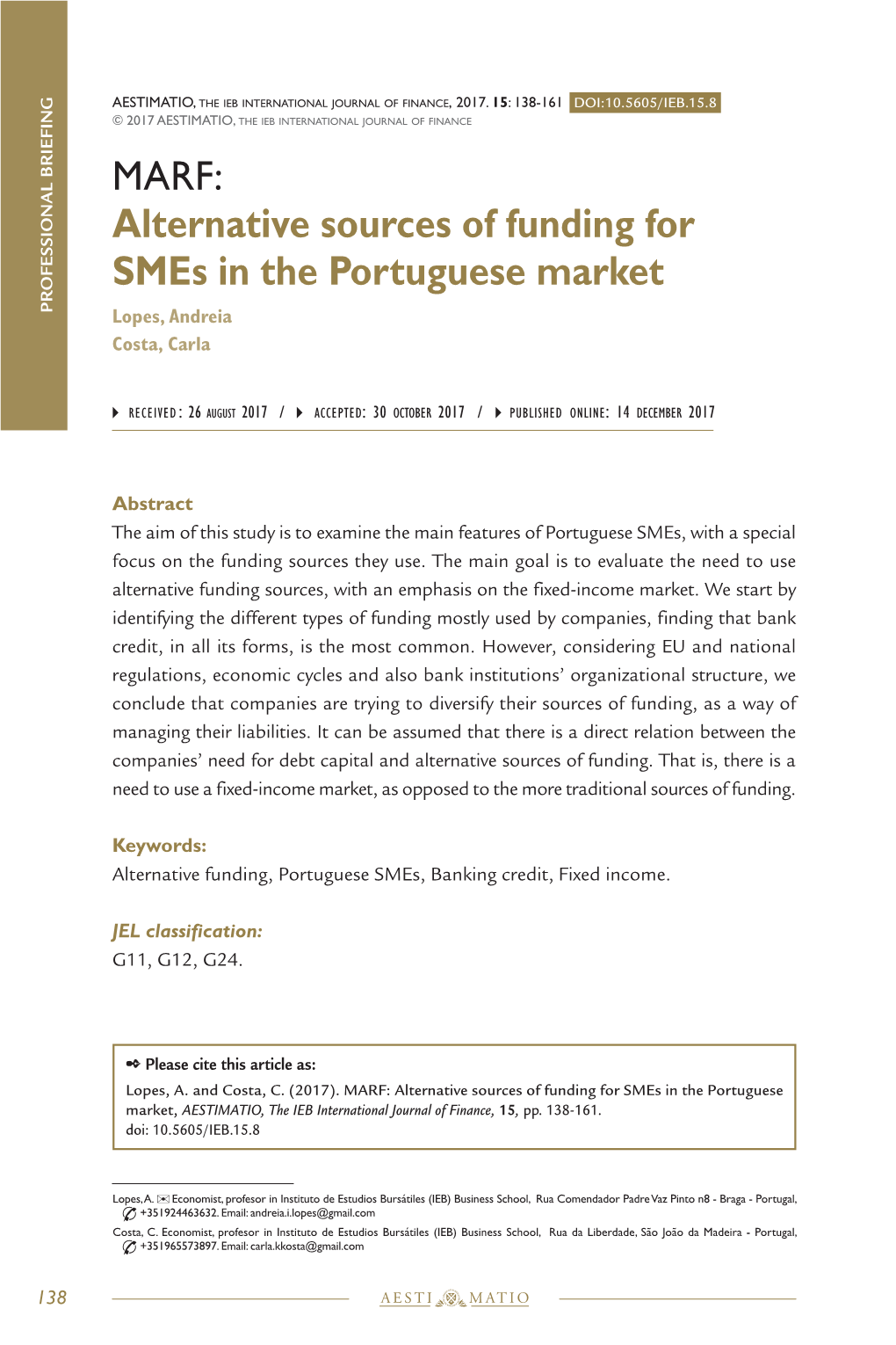 MARF: Alternative Sources of Funding for Smes in the Portuguese Market