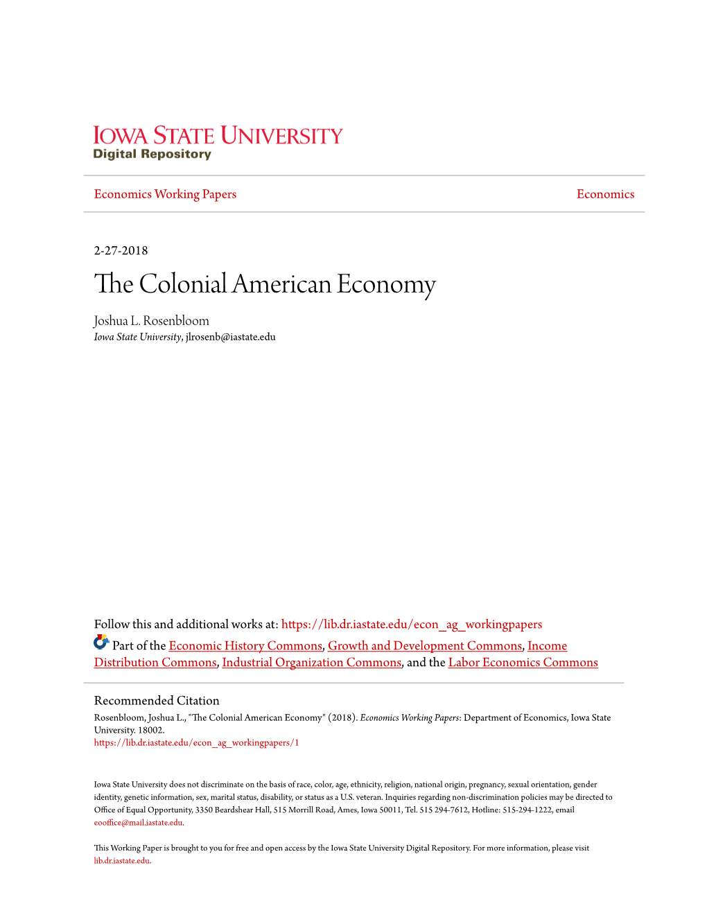 The Colonial American Economy