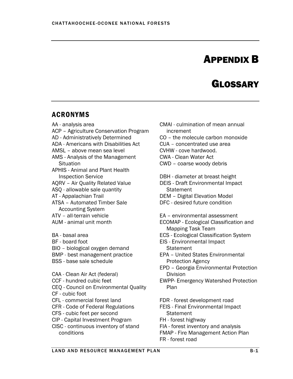 Appendix B, Glossary