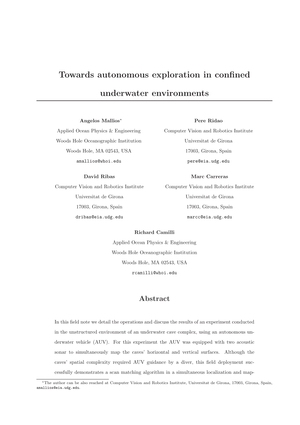 Towards Autonomous Exploration in Confined Underwater Environments