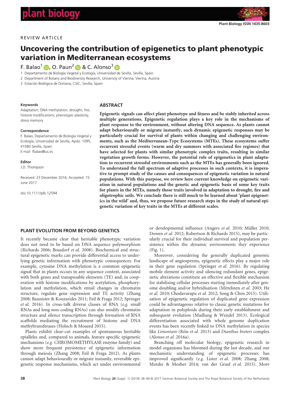 Uncovering the Contribution of Epigenetics to Plant Phenotypic Variation in Mediterranean Ecosystems F