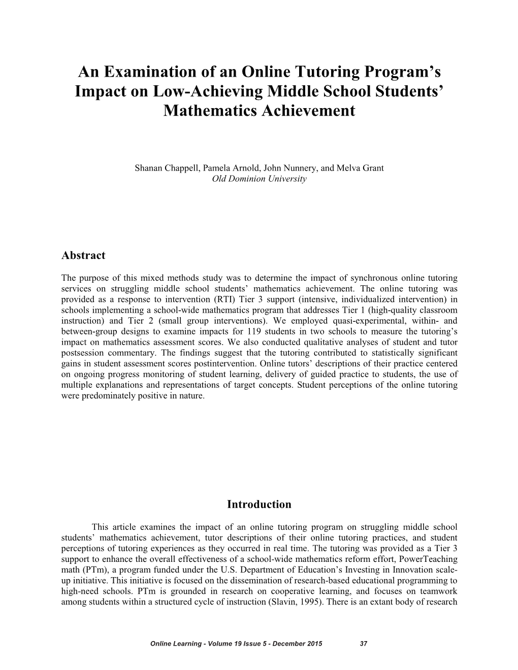 An Examination of an Online Tutoring Program's Impact on Low-Achieving Middle School Students' Mathematics Achievement
