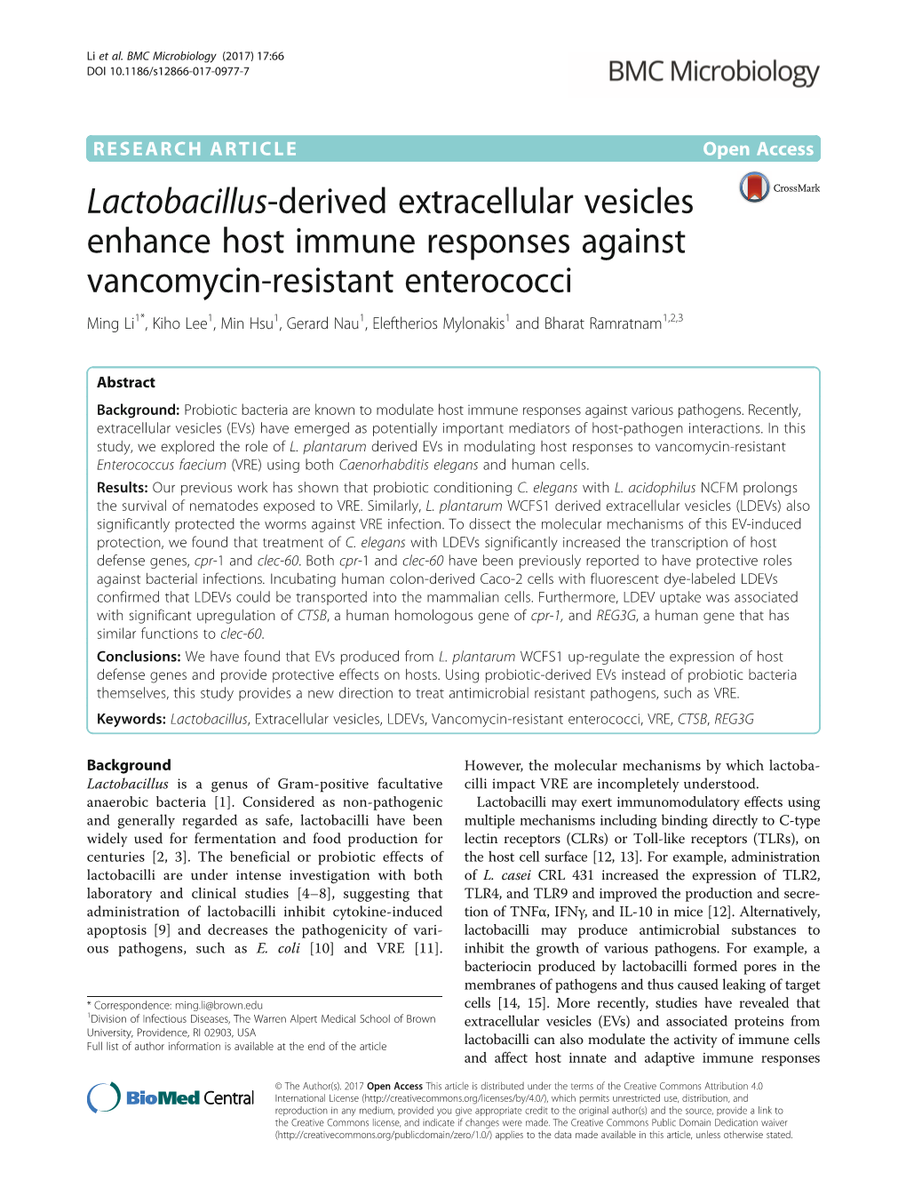 Lactobacillus-Derived Extracellular Vesicles Enhance Host Immune