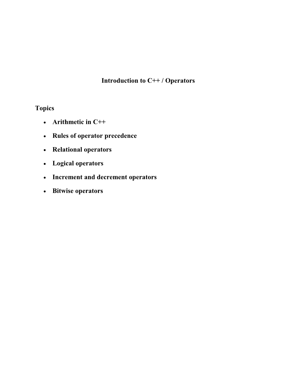 Introduction to C / Operators