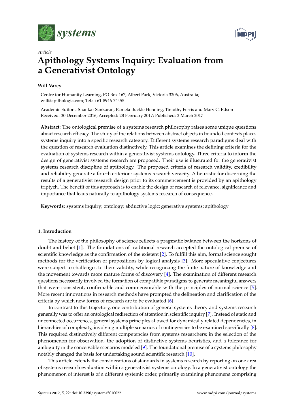 Apithology Systems Inquiry: Evaluation from a Generativist Ontology