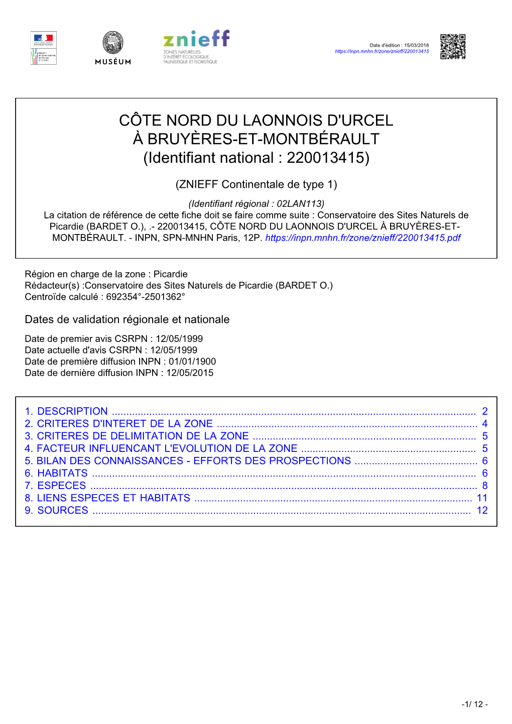 CÔTE NORD DU LAONNOIS D'urcel À BRUYÈRES-ET-MONTBÉRAULT (Identifiant National : 220013415)