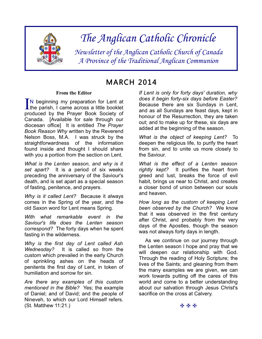 The Anglican Catholic Chronicle March 2014