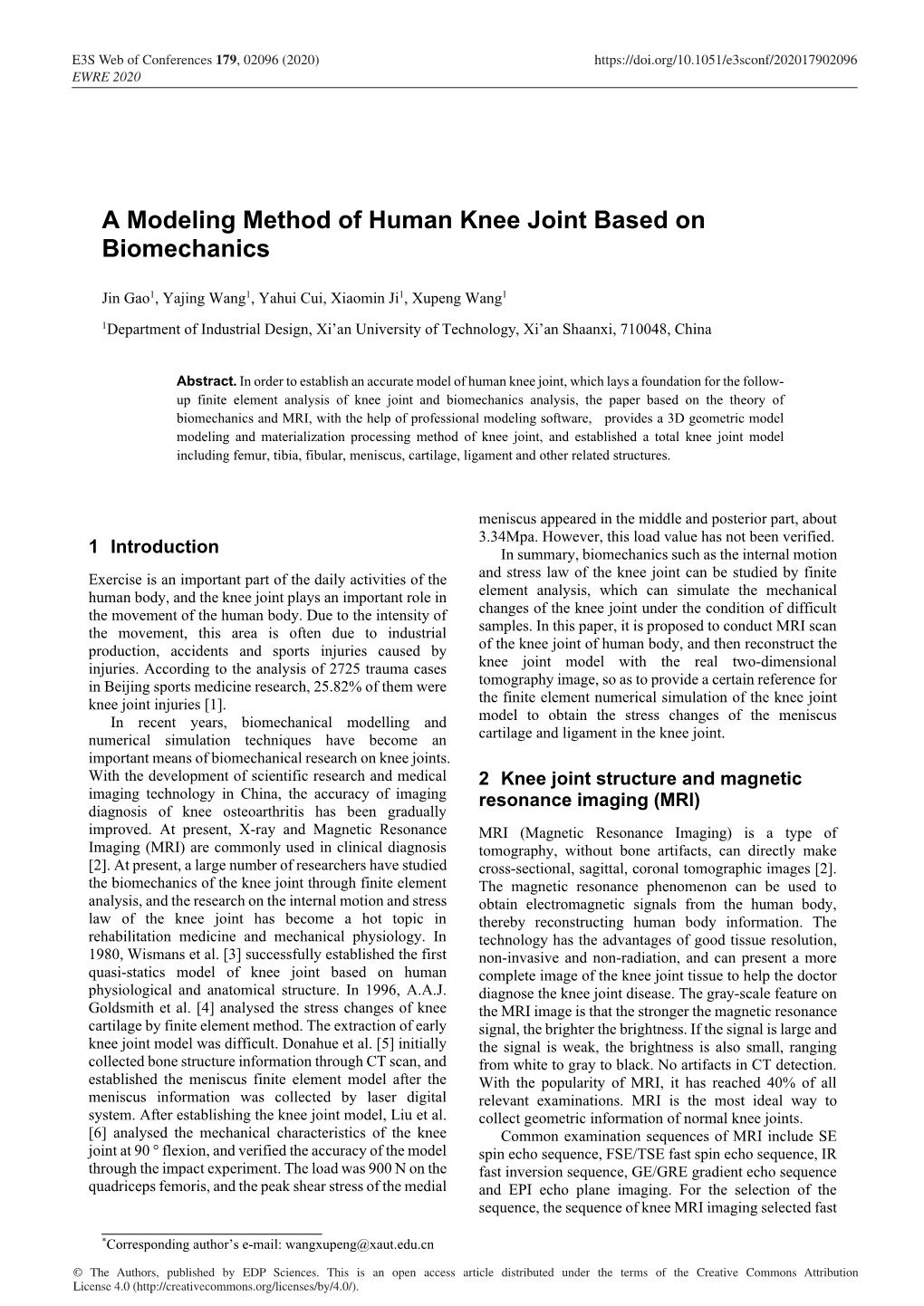 A Modeling Method of Human Knee Joint Based on Biomechanics