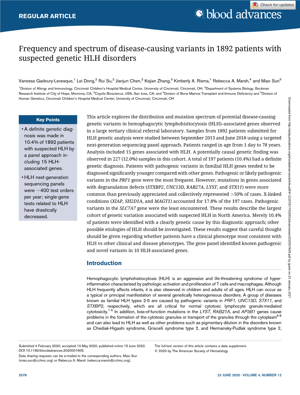 Frequency and Spectrum of Disease-Causing Variants in 1892 Patients with Suspected Genetic HLH Disorders