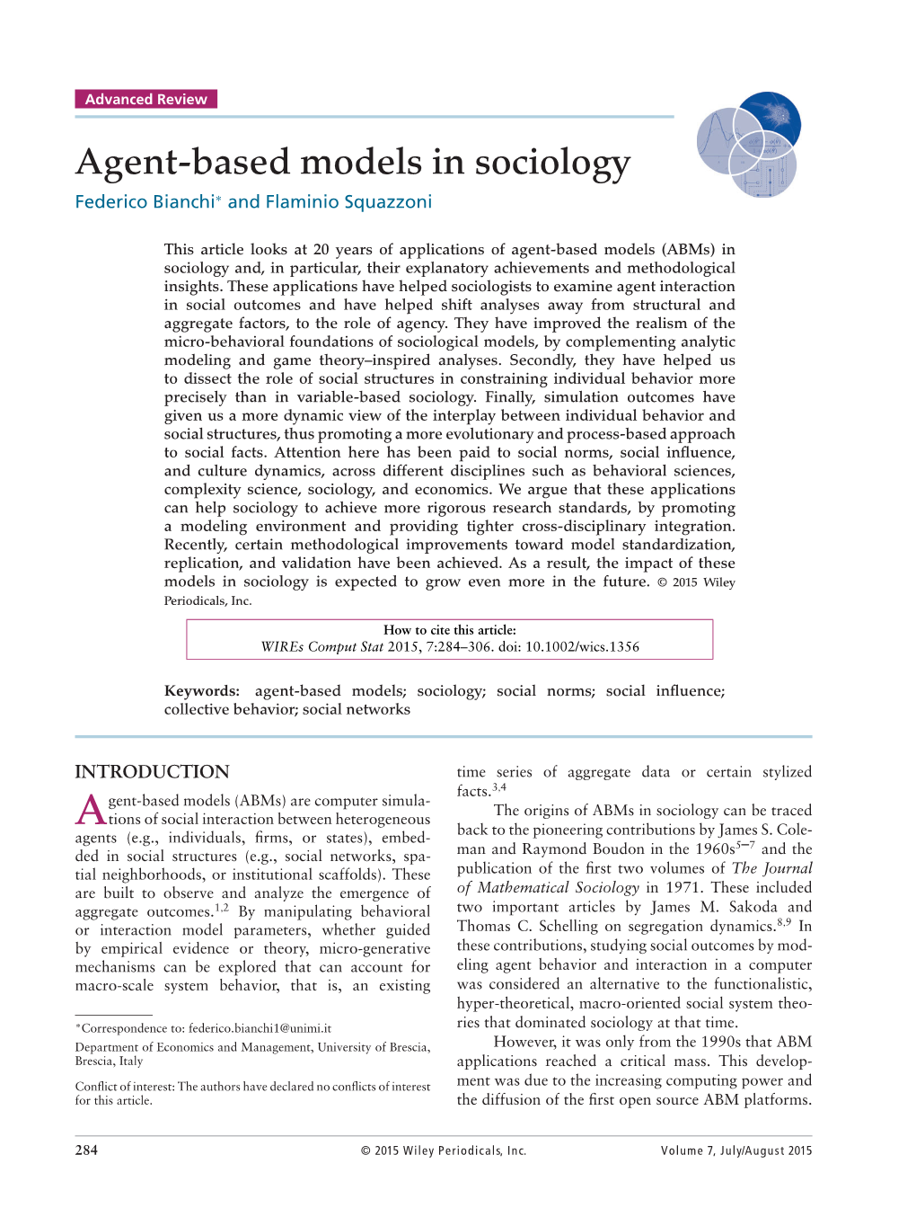 Agent-Based Models in Sociology Federico Bianchi∗ and Flaminio Squazzoni