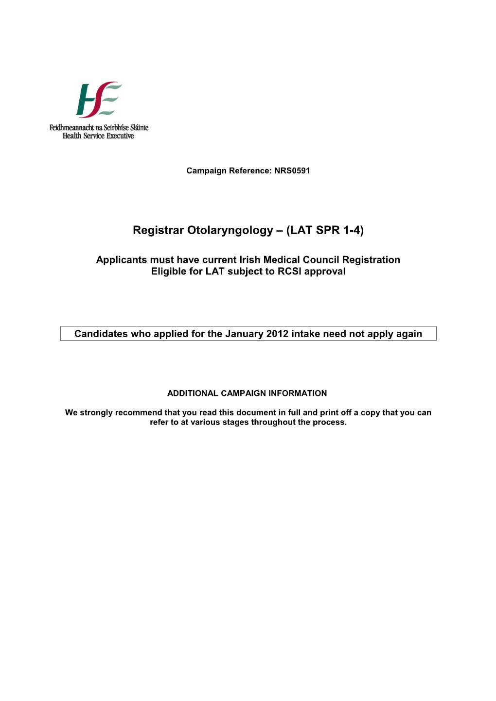 Registrar Otolaryngology (LAT SPR 1-4)