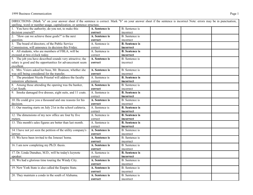 1999 Business Communication Page 1 s1