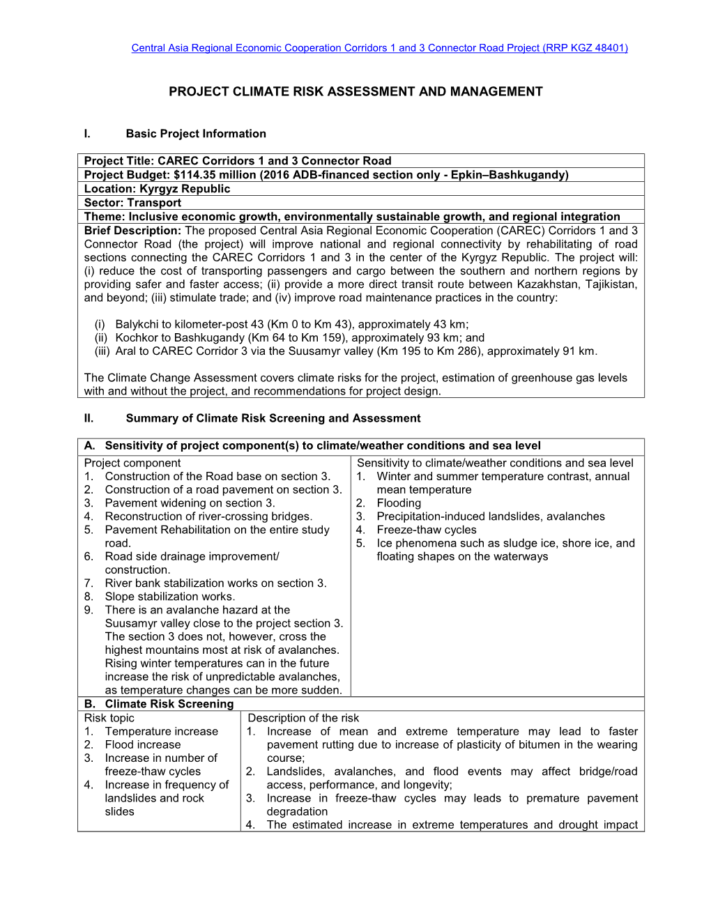 Project Climate Risk Assessment and Management Report