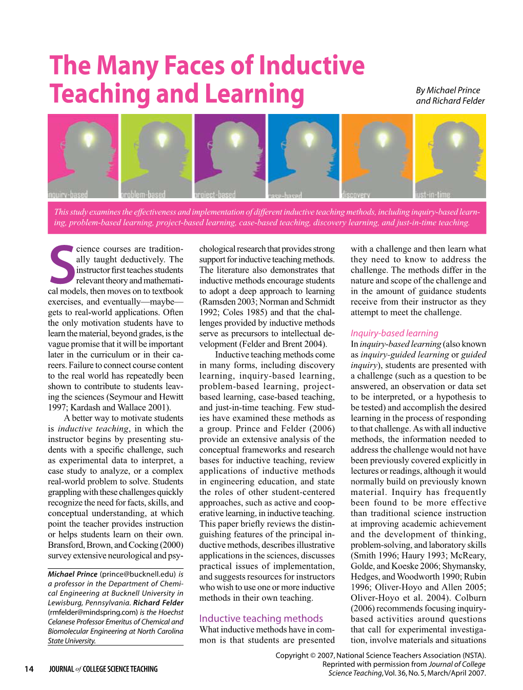 The Many Faces of Inductive Teaching and Learning