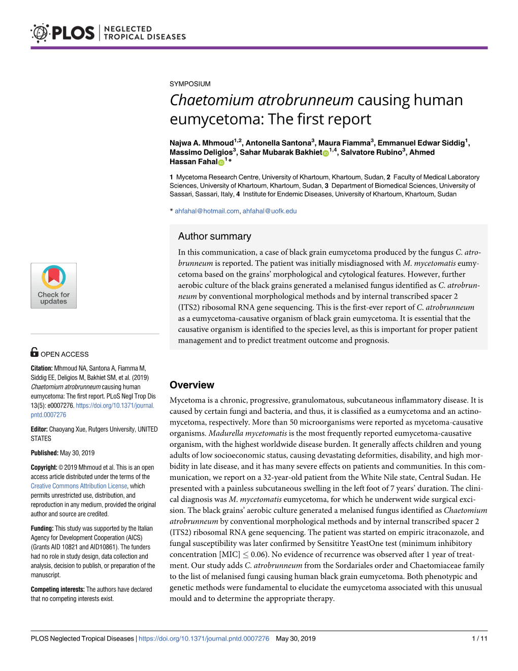 Chaetomium Atrobrunneum Causing Human Eumycetoma: the First Report