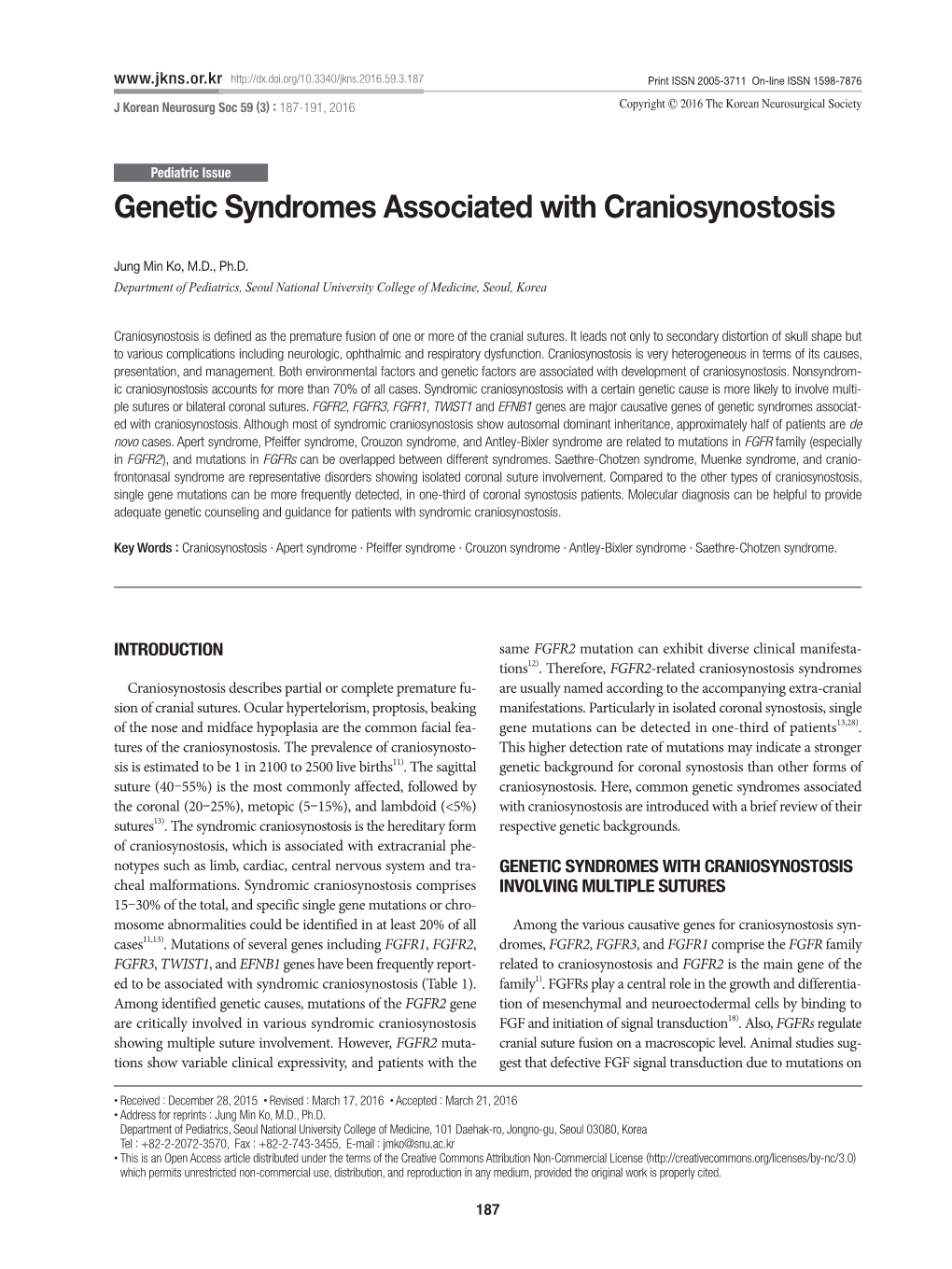 Genetic Syndromes Associated with Craniosynostosis
