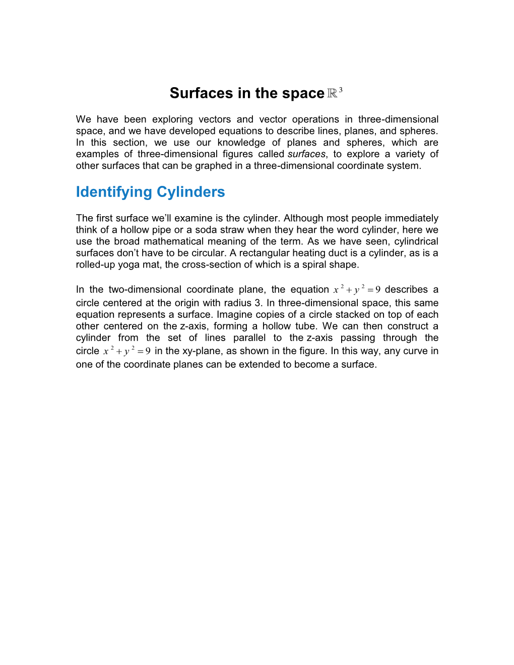 Surfaces in the Space 3 Identifying Cylinders