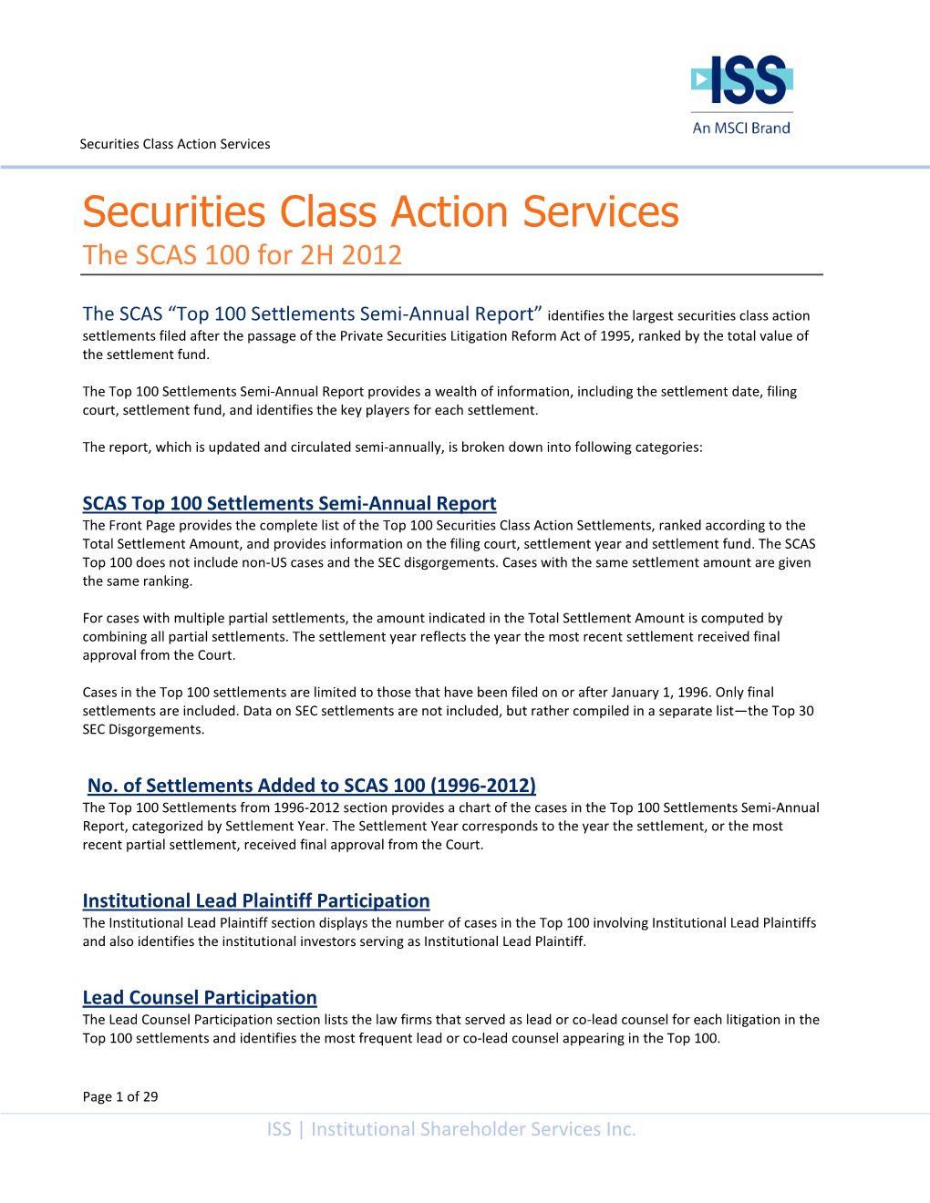 Securities Class Action Services