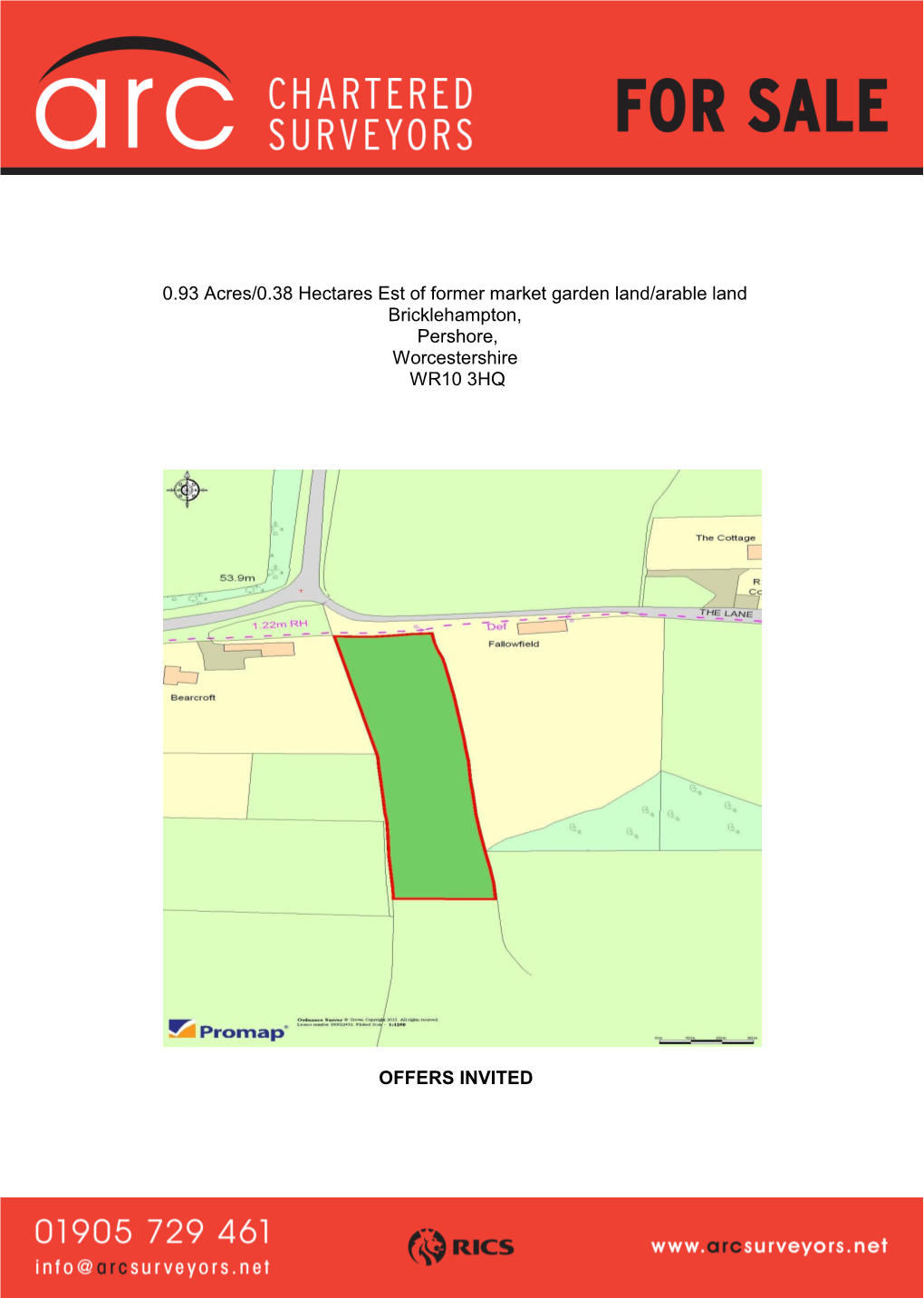 0.93 Acres/0.38 Hectares Est of Former Market Garden Land/Arable Land Bricklehampton, Pershore, Worcestershire WR10 3HQ