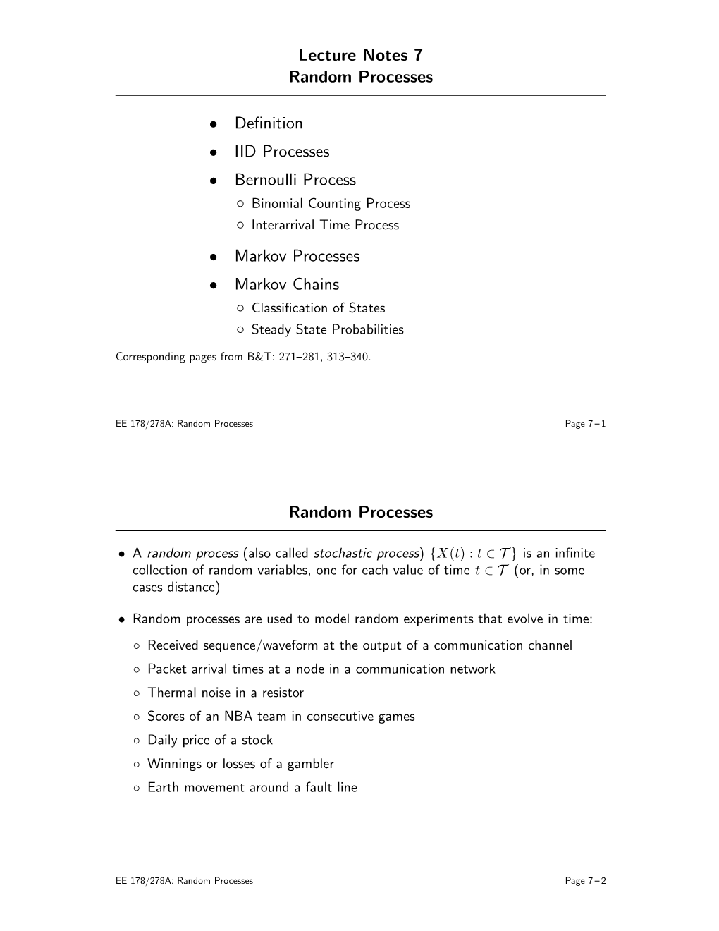 Lecture Notes 7 Random Processes • Definition • IID Processes