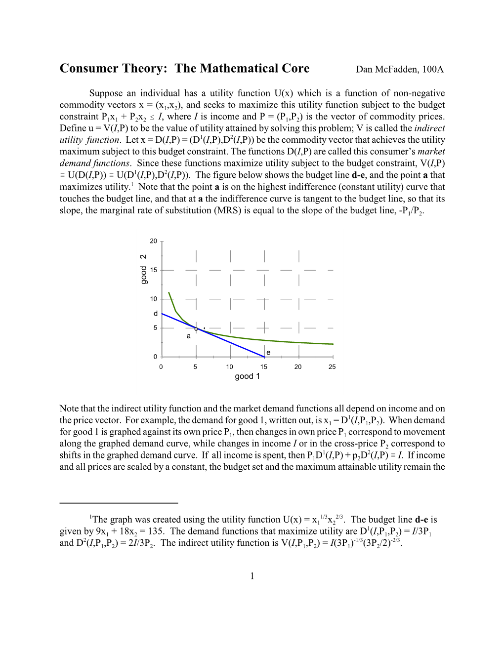 Consumer Theory: the Mathematical Core Dan Mcfadden, 100A