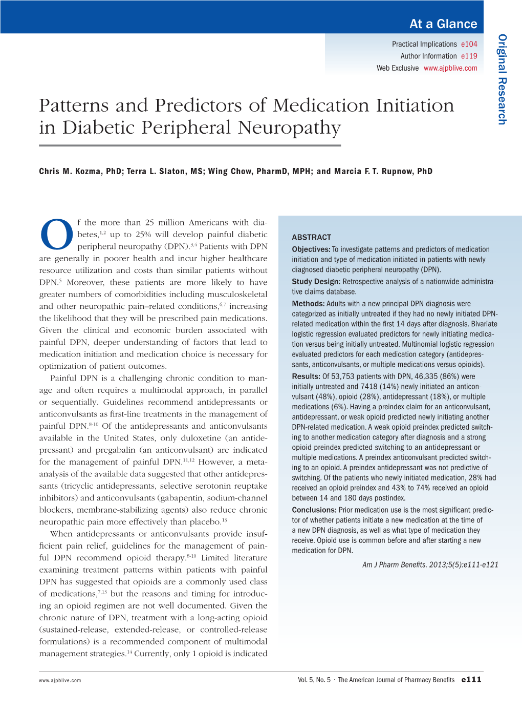 Patterns and Predictors of Medication Initiation in Diabetic Peripheral Neuropathy