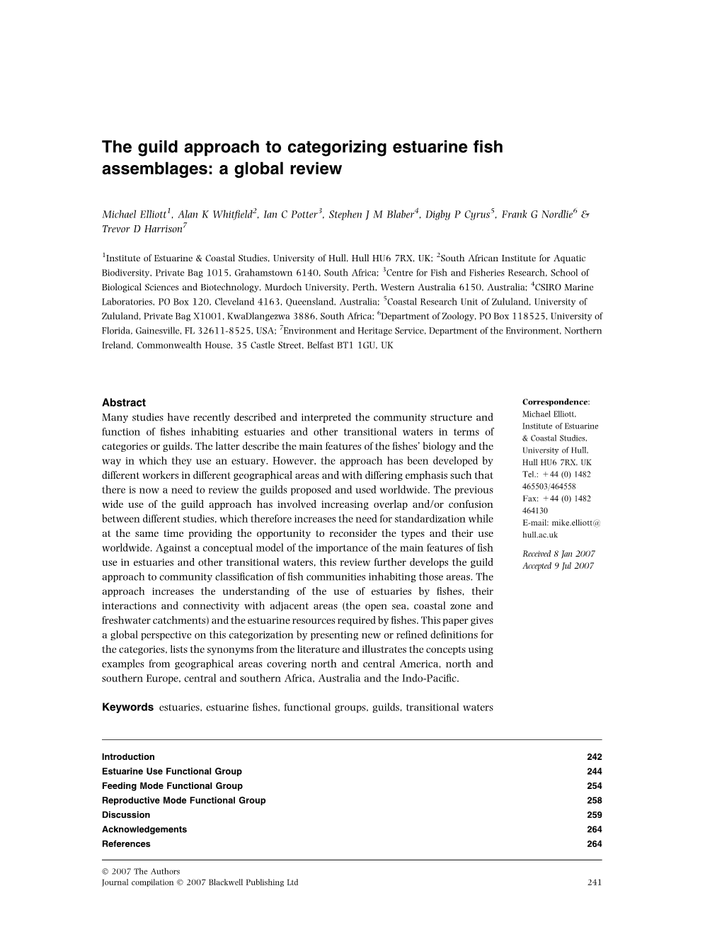 The Guild Approach to Categorizing Estuarine Fish Assemblages