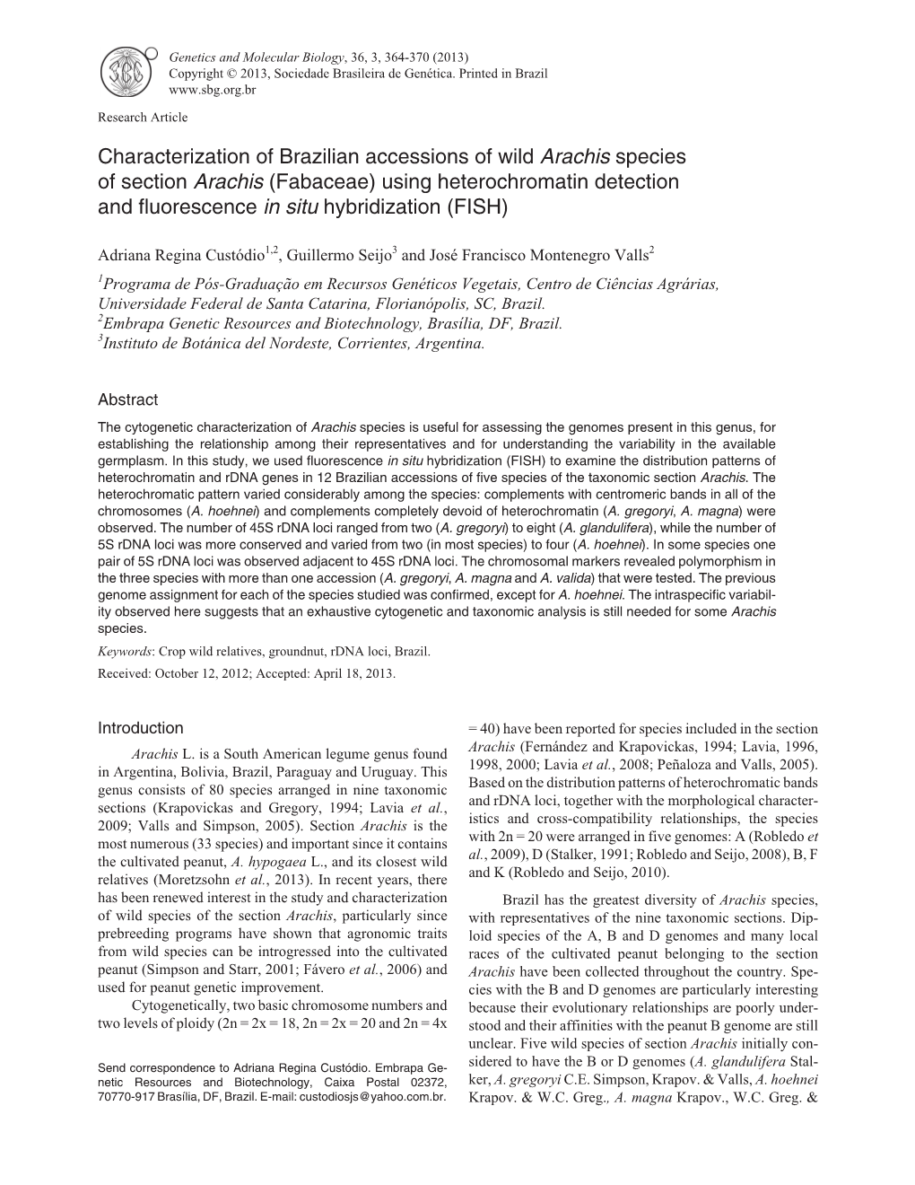 Characterization of Brazilian Accessions of Wild Arachis Species