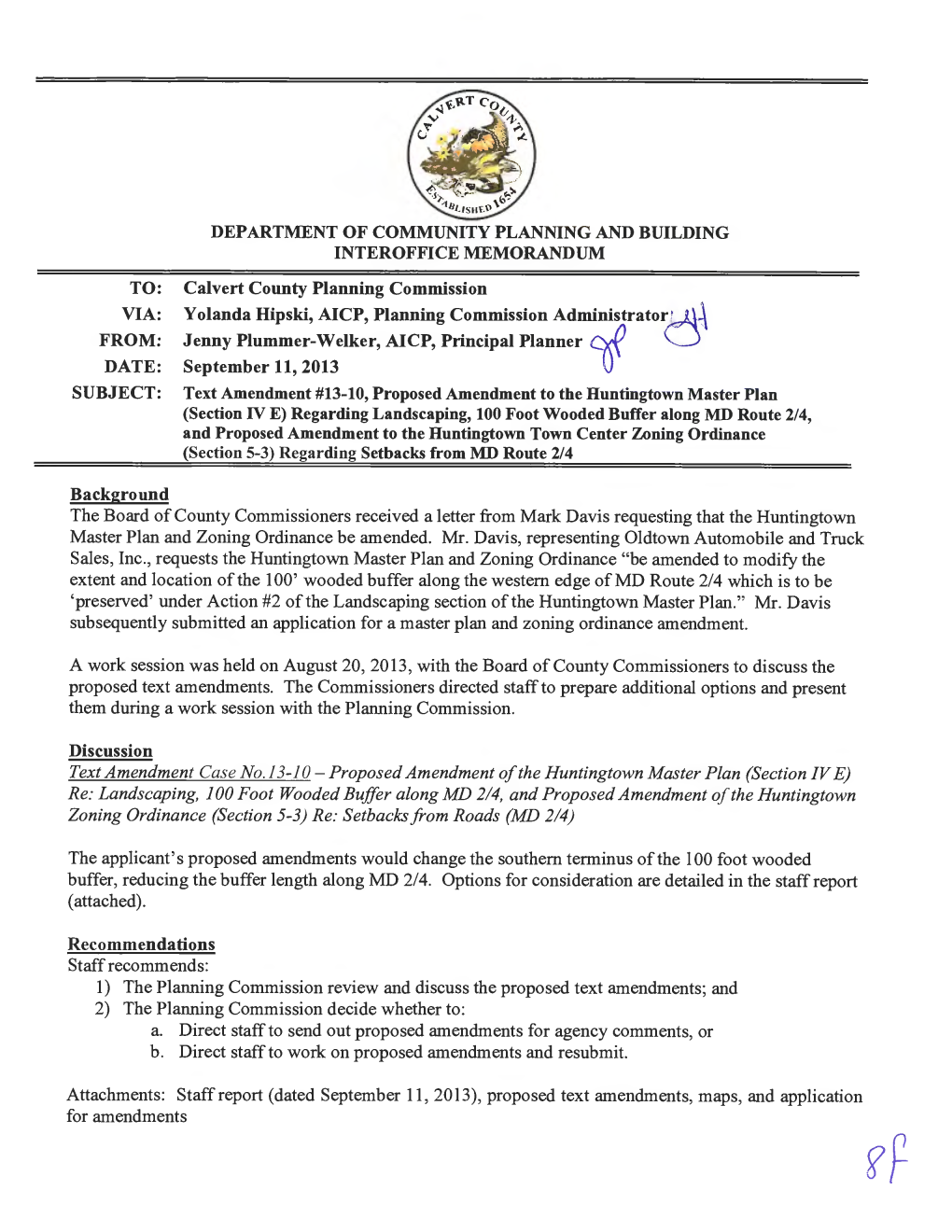 Proposed Amendment of the Huntingtown Master Plan