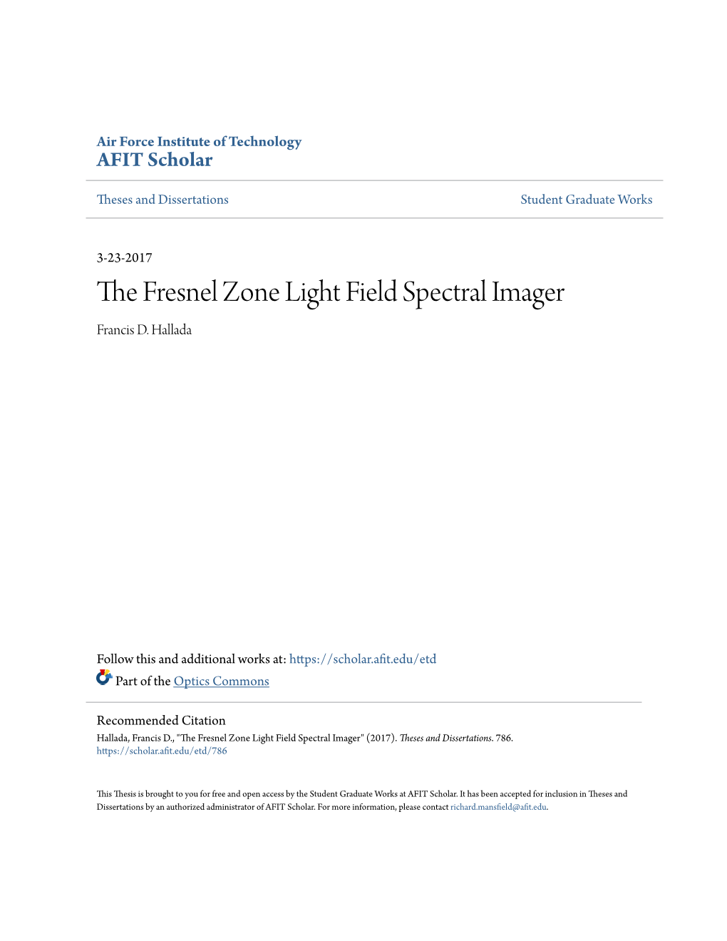 The Fresnel Zone Light Field Spectral Imager