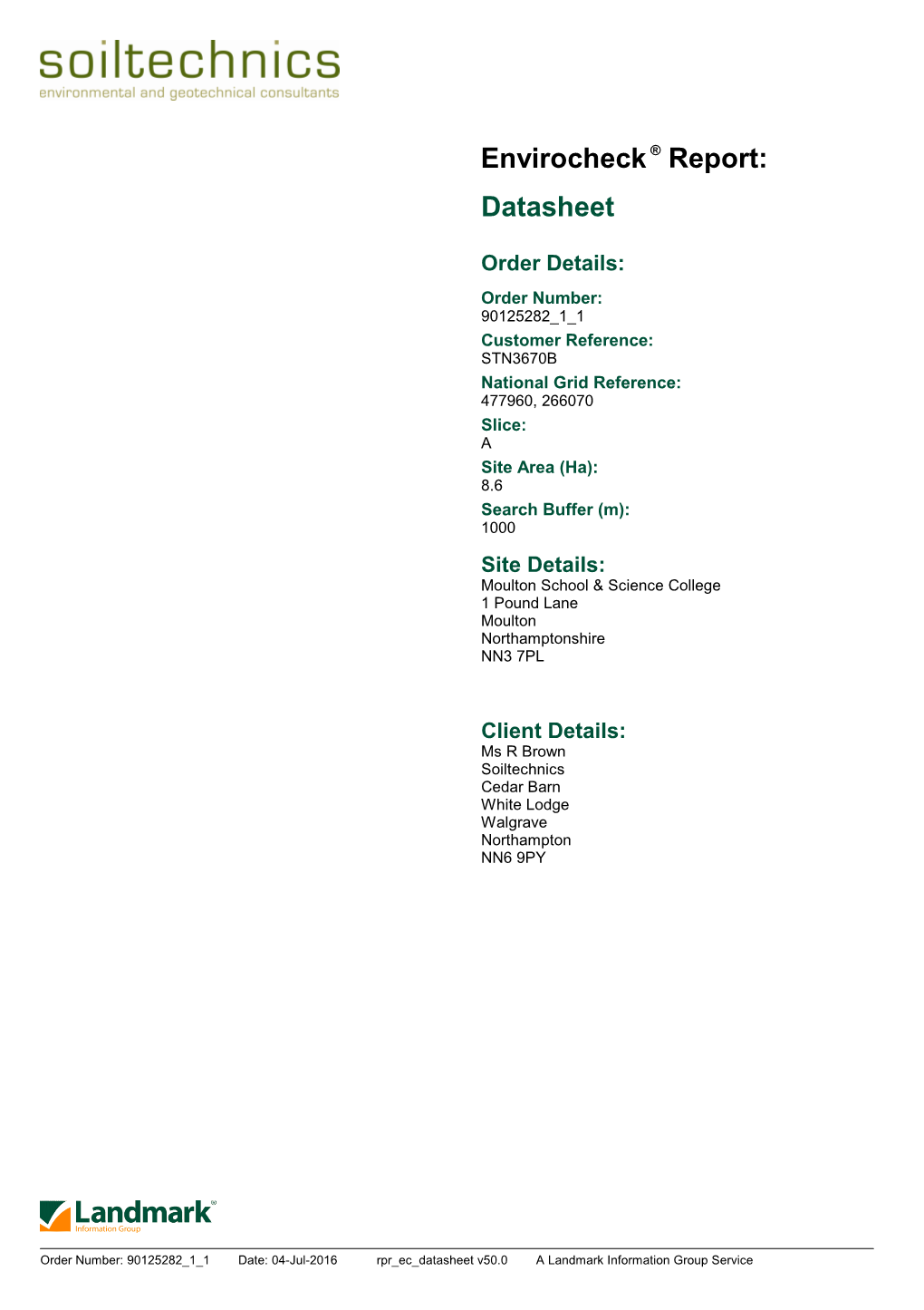 Envirocheck ® Report: Datasheet