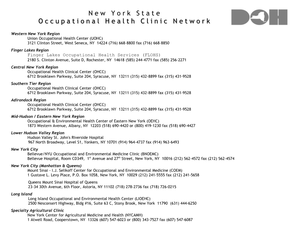 New York State Occupational Health Clinic Network