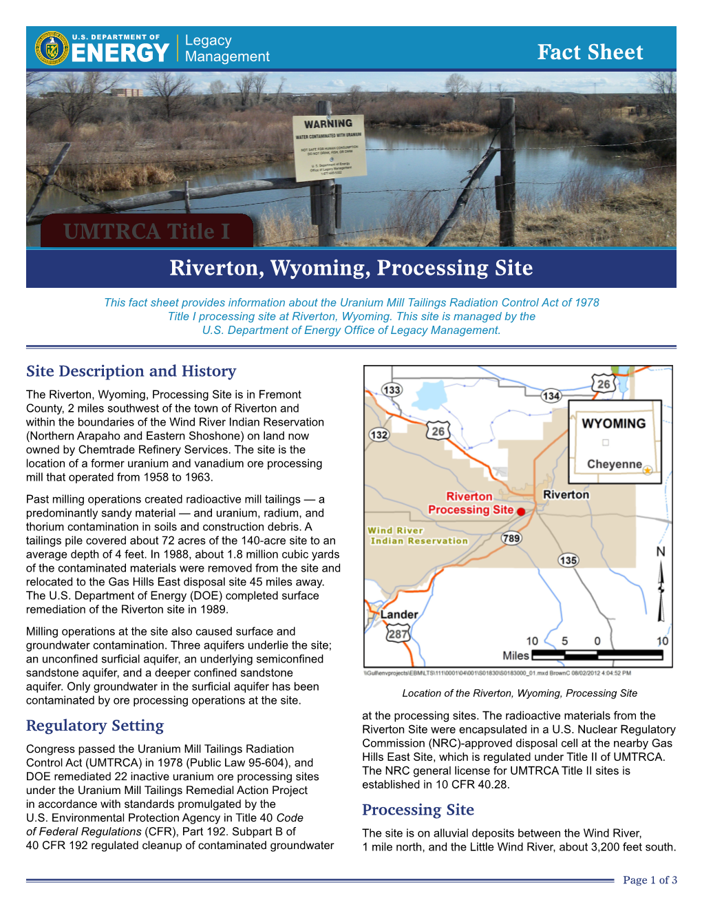 Riverton, Wyoming, Processing Site Fact Sheet