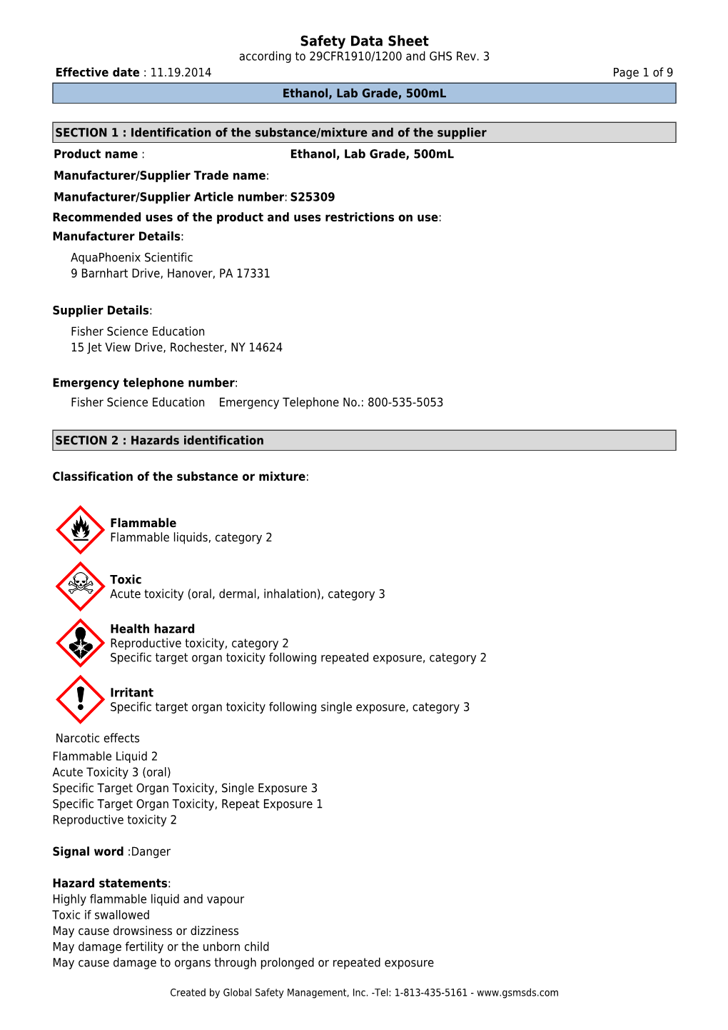 Safety Data Sheet According to 29CFR1910/1200 and GHS Rev