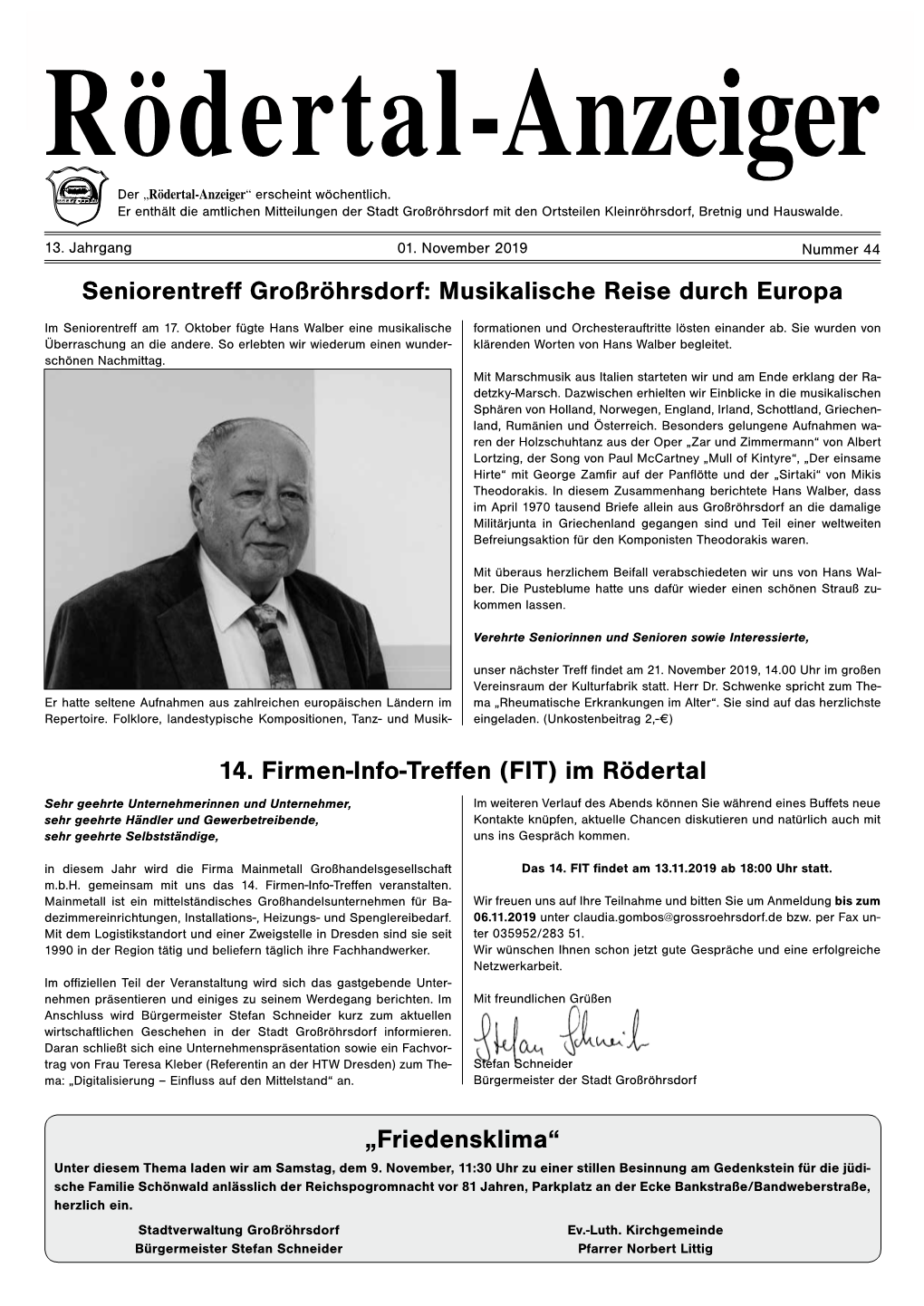 Anzeiger Nr. 44/2019 Vom 01.11.2019