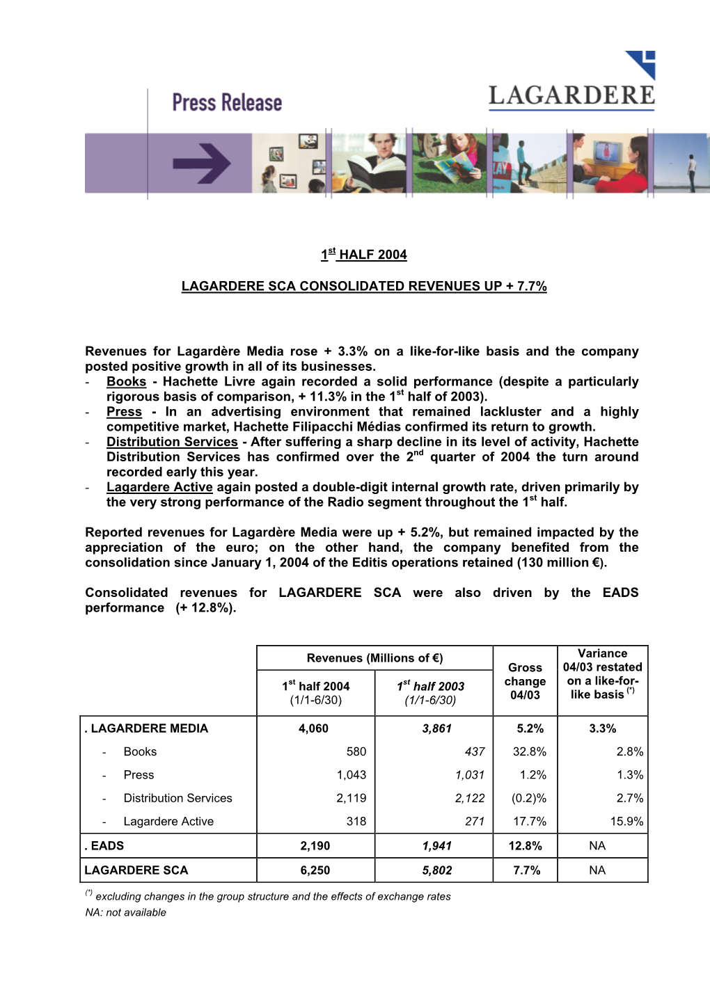 1St HALF 2004 LAGARDERE SCA CONSOLIDATED