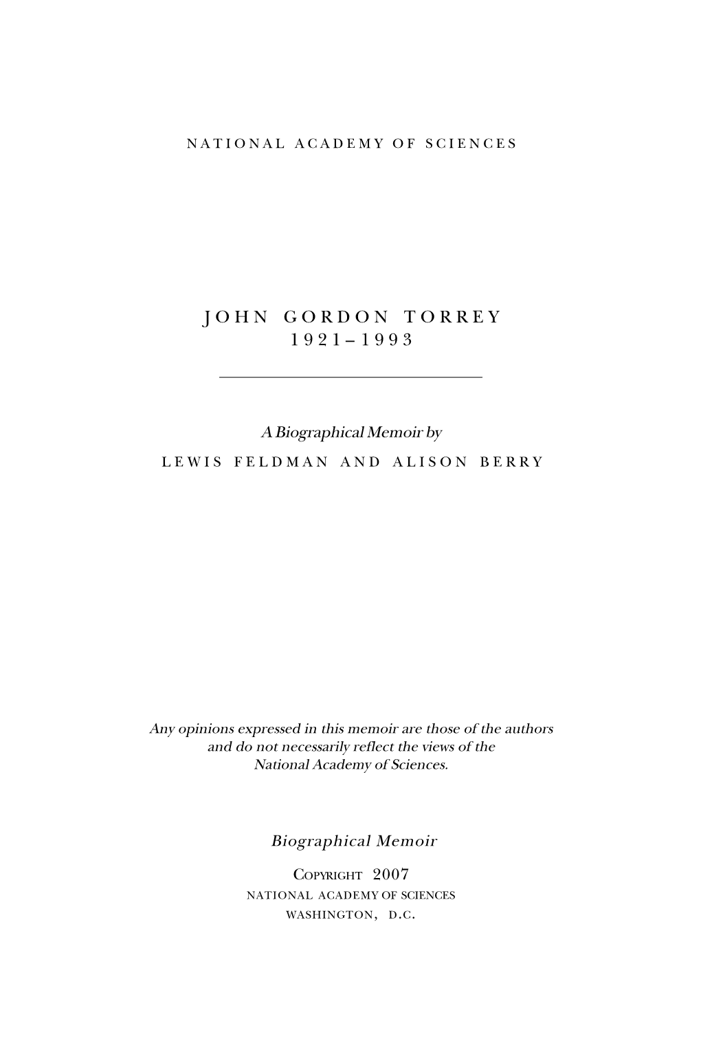 John Gordon Torrey 1921–1993