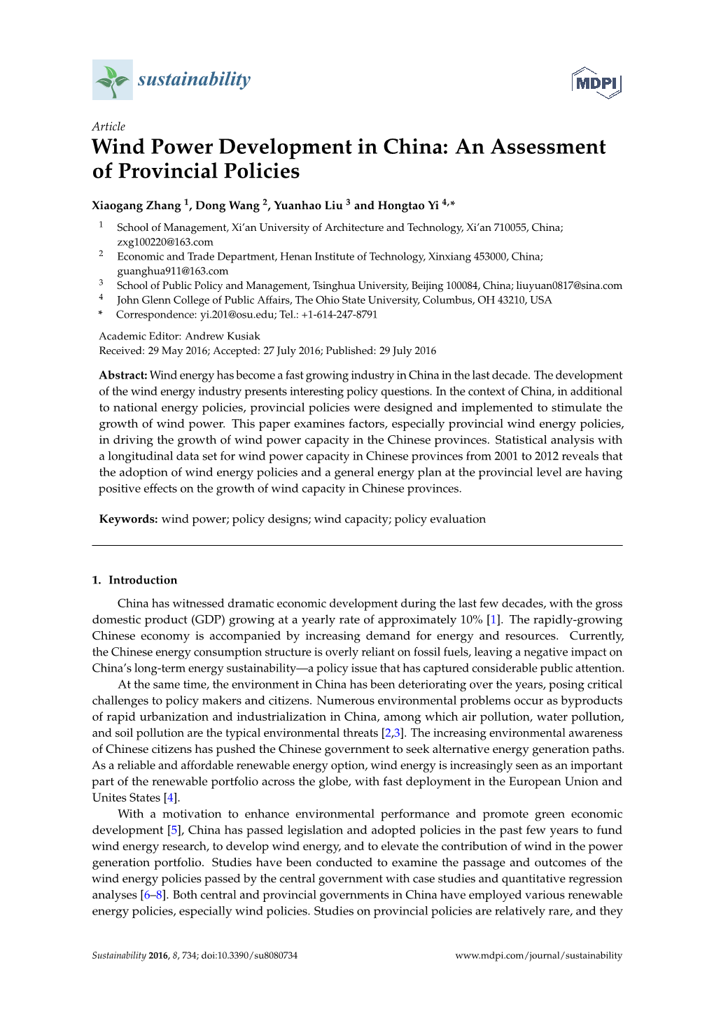 Wind Power Development in China: an Assessment of Provincial Policies