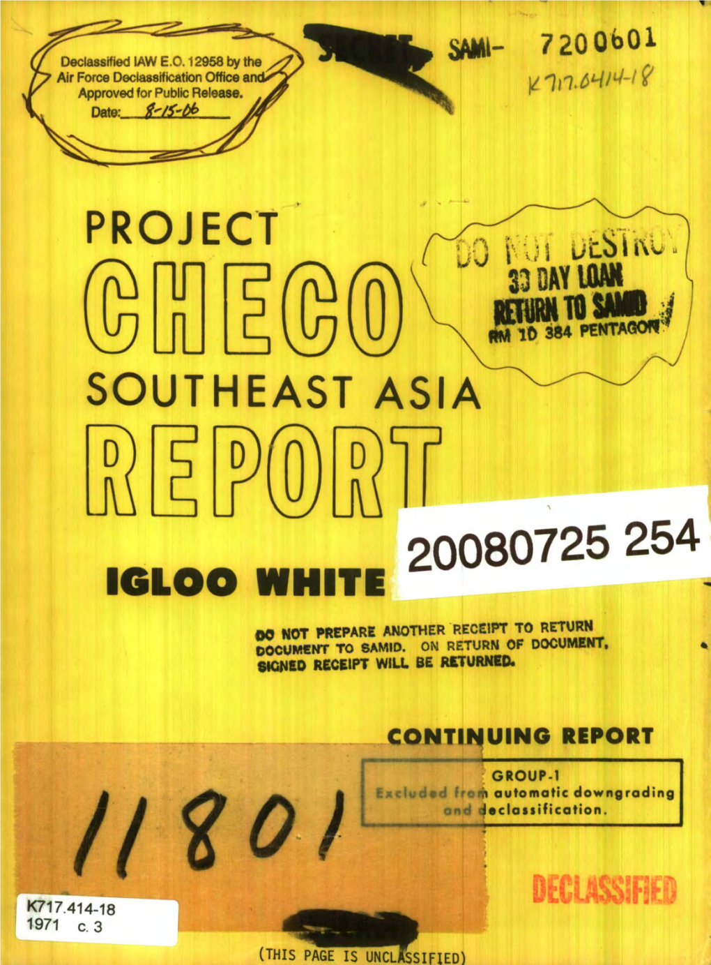 Project CHECO Southeast Asia Report. Igloo White, January 1970