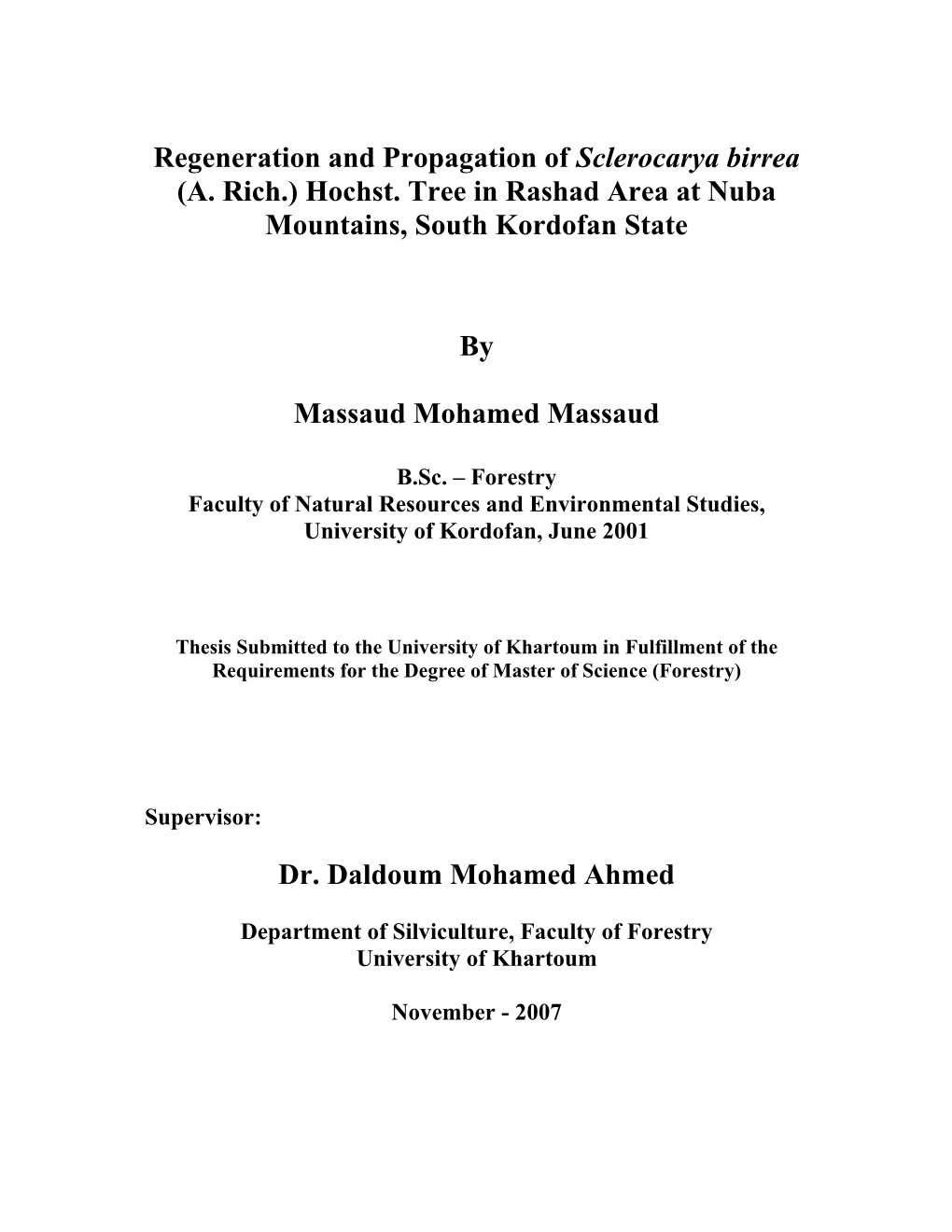 Regeneration and Propagation of Sclerocarya Birrea (A