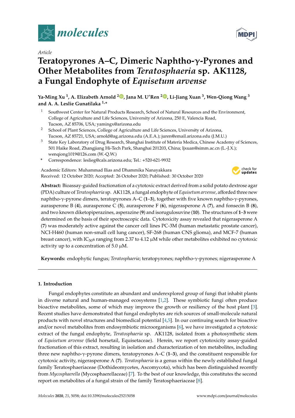 Teratopyrones A–C, Dimeric Naphtho–Pyrones and Other Metabolites