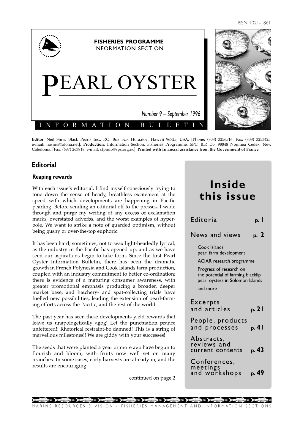 SPC Pearl Oyster Information Bulletin #9 September 1996